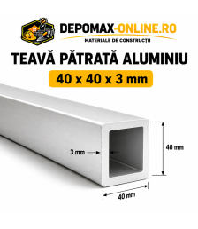 Teava patrata aluminiu 40 x 40 x 3 mm, 6 metri (EN AW-6060)